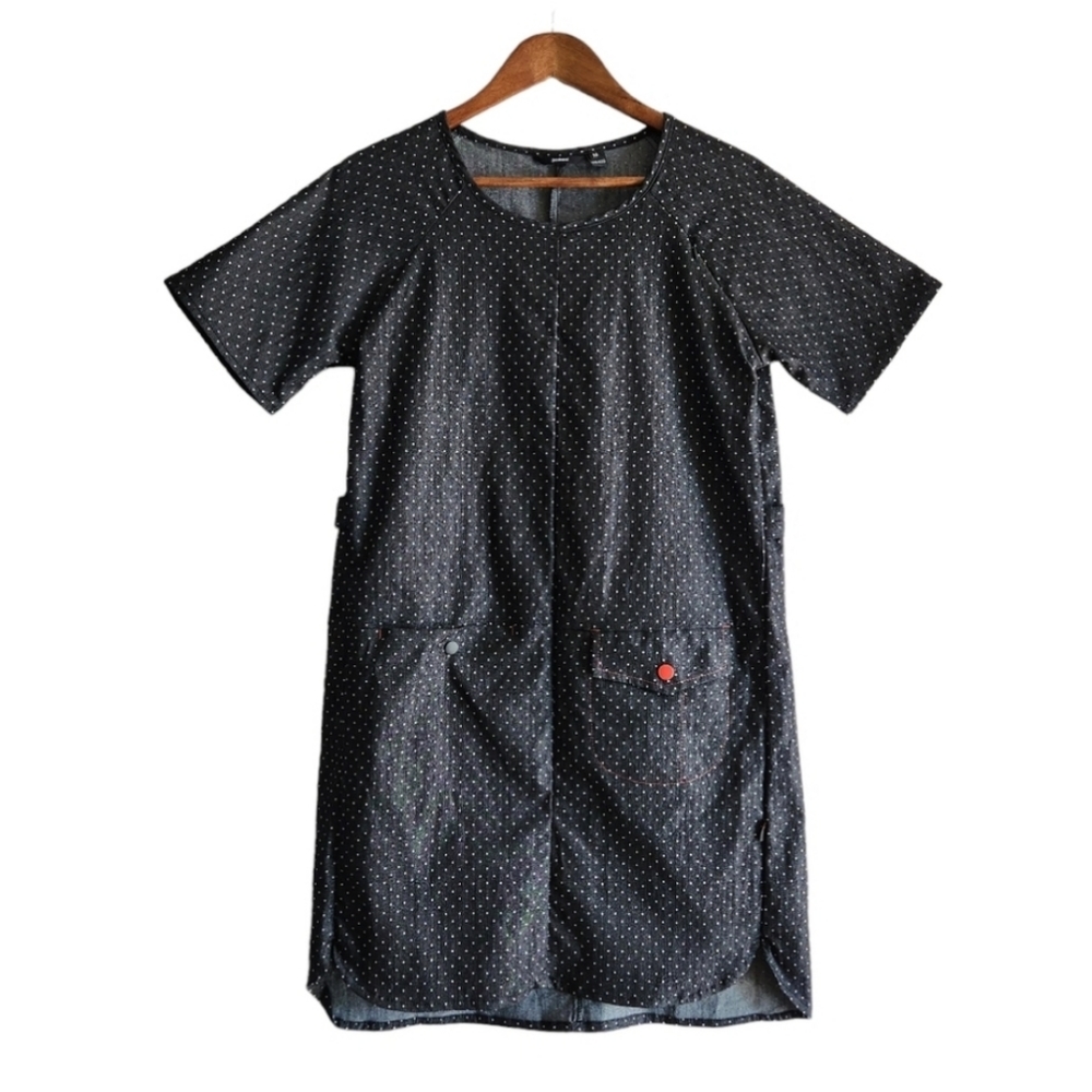 Betabrand Black Mini Dress with White Dot Print